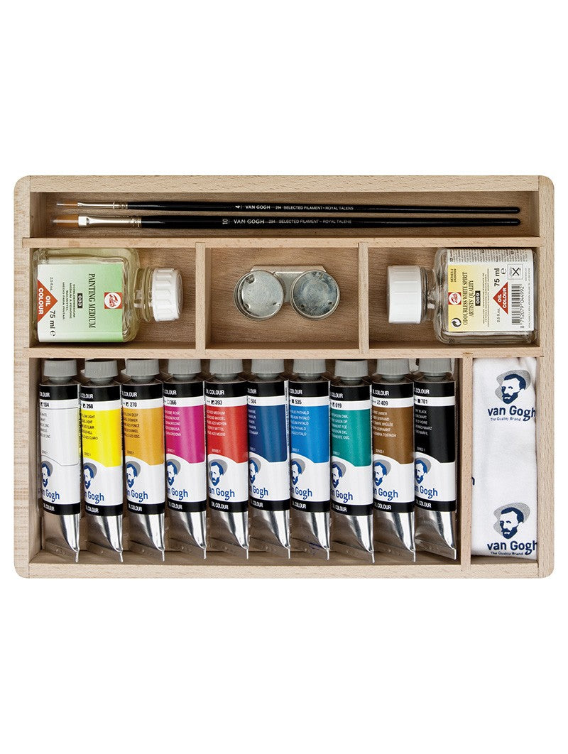 Óleo Van Gogh Caja Madera 10 Colores 40ml + Accesorios