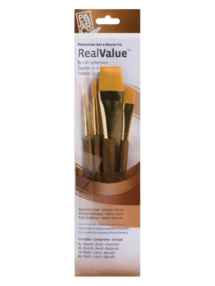 Pinceles Princeton RealValue Mango Corto Café Pelo Sintético Set 4