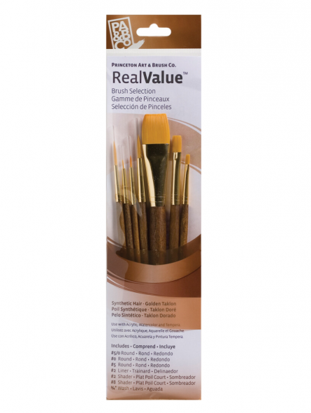 Pinceles Princeton RealValue Mango Corto Café Pelo Sintético Taklon Dorado Set 7 (1)