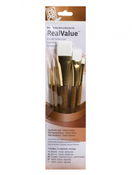 Pinceles Princeton RealValue Mango Corto Café Pelo Sintético TaklonBlanco Set 5