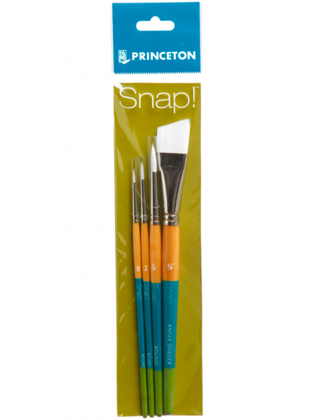 Pinceles Acuarela y Acrílico Snap Princeton Mango Corto Blanco Sintético Set 4